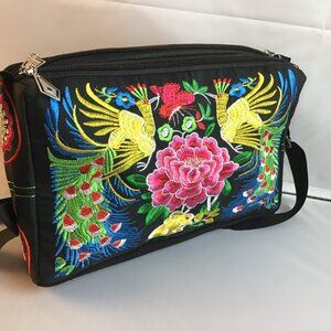 Embroidered Canvas Crossbody Bag For Women, Spacious, Stylish Floral Design